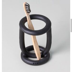 West Elm Black Buoy Ceramic Stoneware Toothbrush Holder
